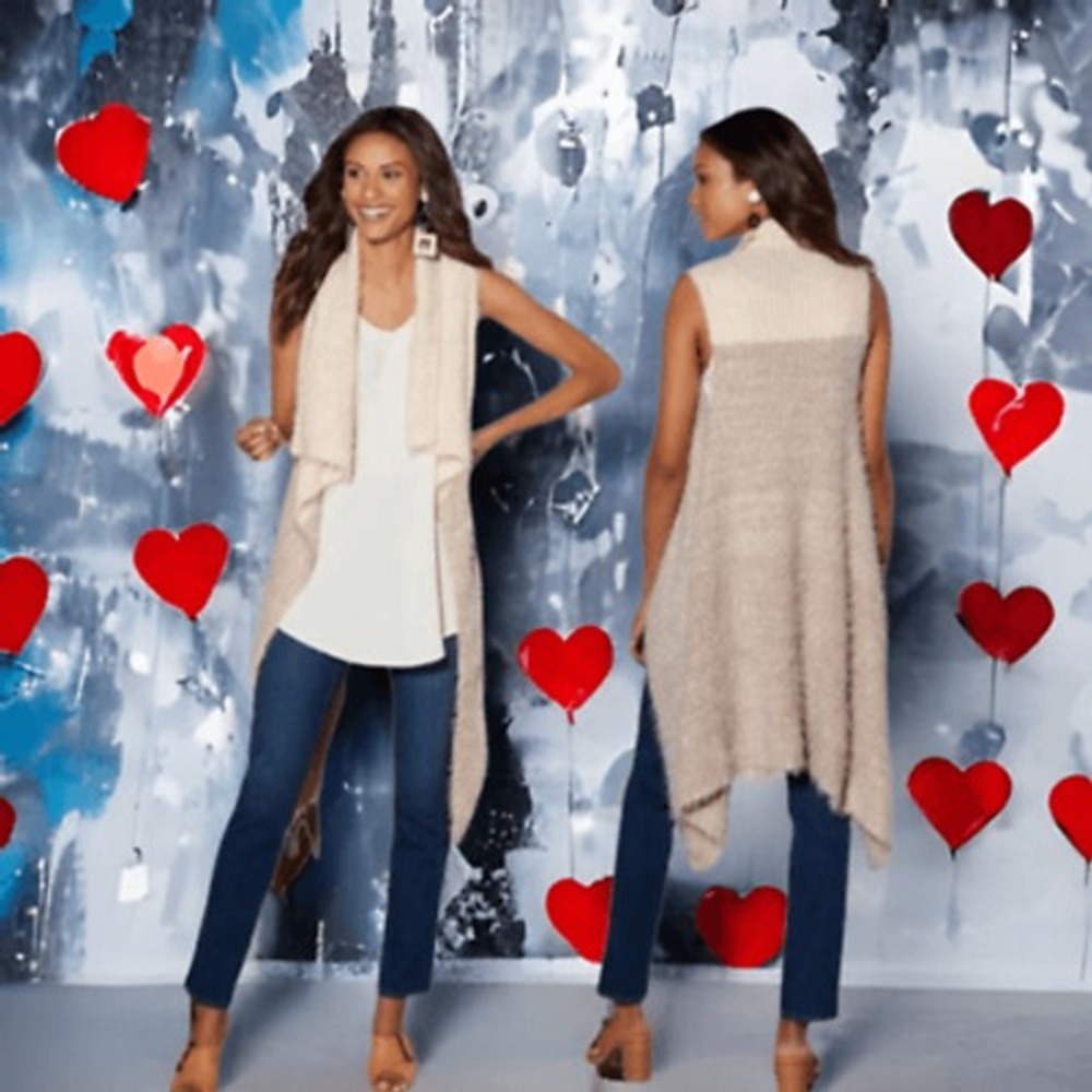 Soft Surroundings Cardigan Womens  L/XL Fuzzy Open Knit Draped Front‎  Neutral